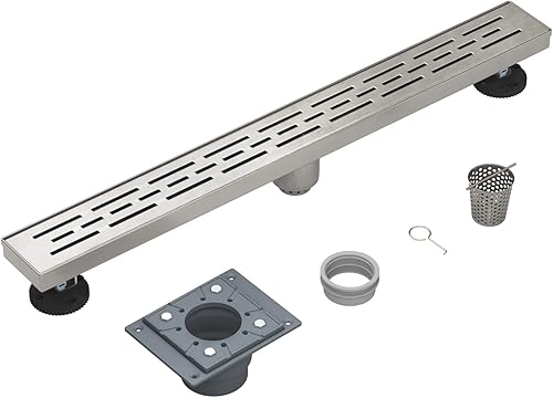 Miniatura 8 de EMBATHER - Drenaje de ducha lineal de 24 pulgadas con cubierta reversible 2 en 1, rejilla de inserción de azulejos, certificado CUPC, drenaje de