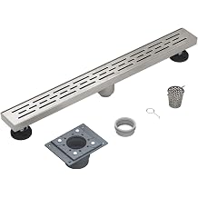 EMBATHER 28" Linear Shower Drain with Shower Drain Base, CUPC Certified, 304 Stainless Steel Shower Floor Drain Included, Removable Square Lid, Hair Strainer and Feet