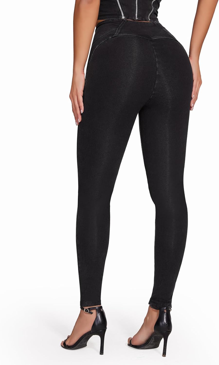 SEASUM Womens High Waist Butt Lifting Stretch Jeans 3 Button Push Up Curvy High Rise Leggings