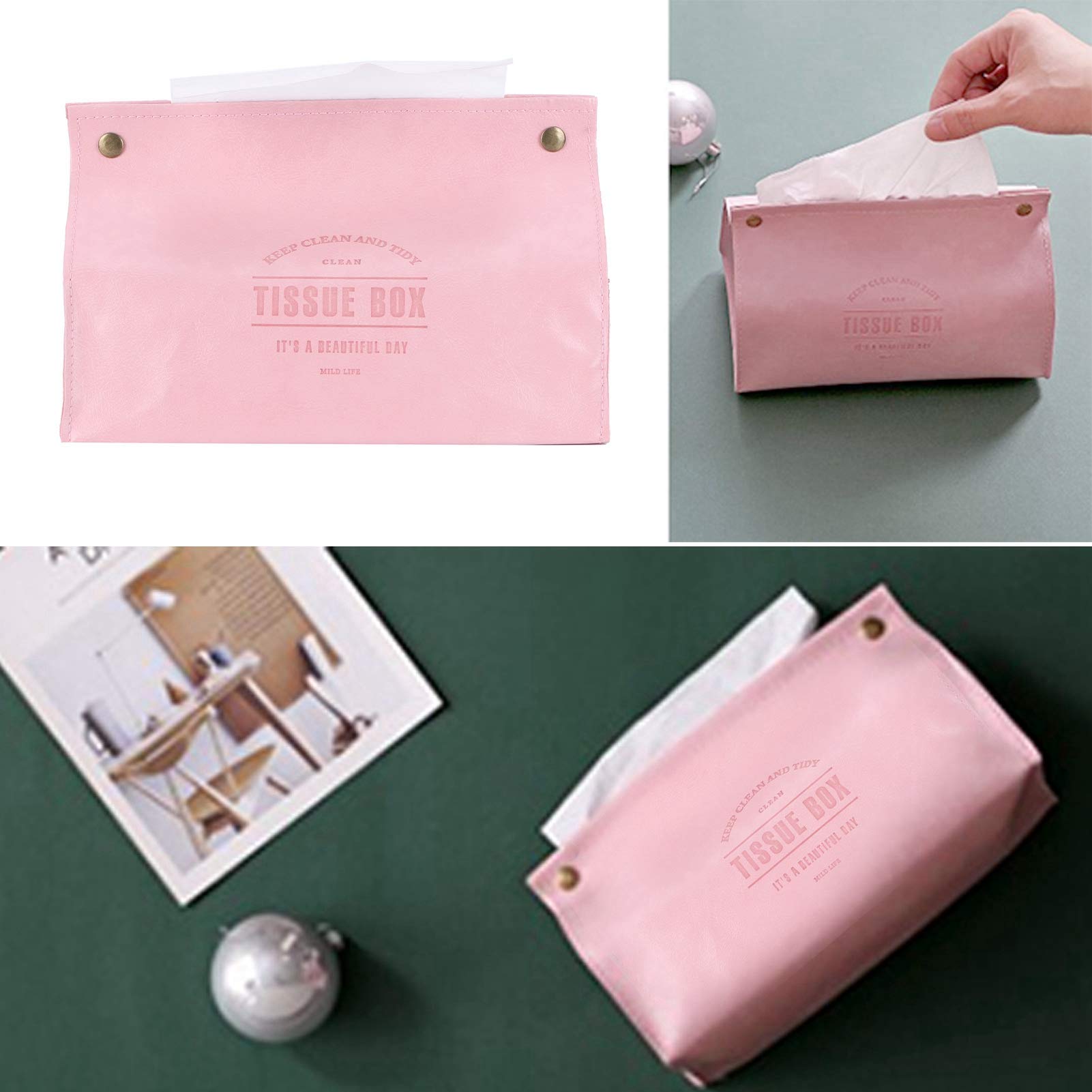 CopriScatola Fazzoletti In Pelle PU - Decorativo Per Casa, Ufficio O Auto, Colore Rosa - Foto 3