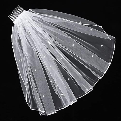 Miniatura 4 de Mobestech Velo de novia de perlas con peine velos cortos de novia velos de novia de tul suave velo de encaje velo de encaje velo de primera comunión