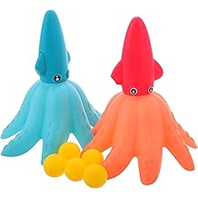 TOYANDONA Pop and Catch Ball Game, Outdoor Indoor Game Activities with 5 Balls and 2 Octopus Catch Launcher Baskets for Kids Outside Toys Outdoor Beach Toys