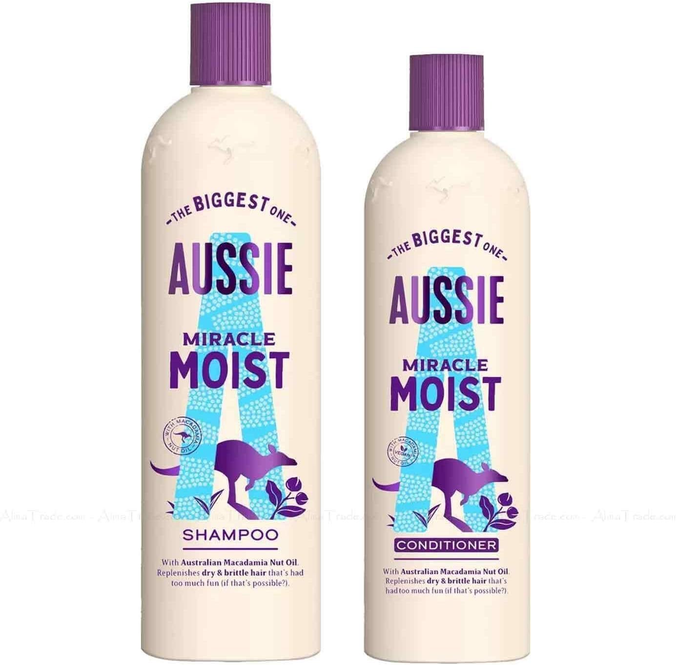 Aussie Miracle Moist Macadamia Nut Oil Hair Shampoo 675ml + Conditioner 470ml, 2 Count (Pack of 1)