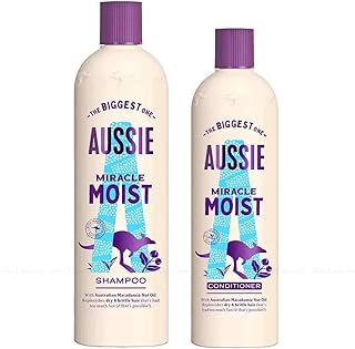 Aussie Miracle Moist Macadamia Nut Oil Hair Shampoo 675ml + Conditioner 470ml, 2 Count (Pack of 1)