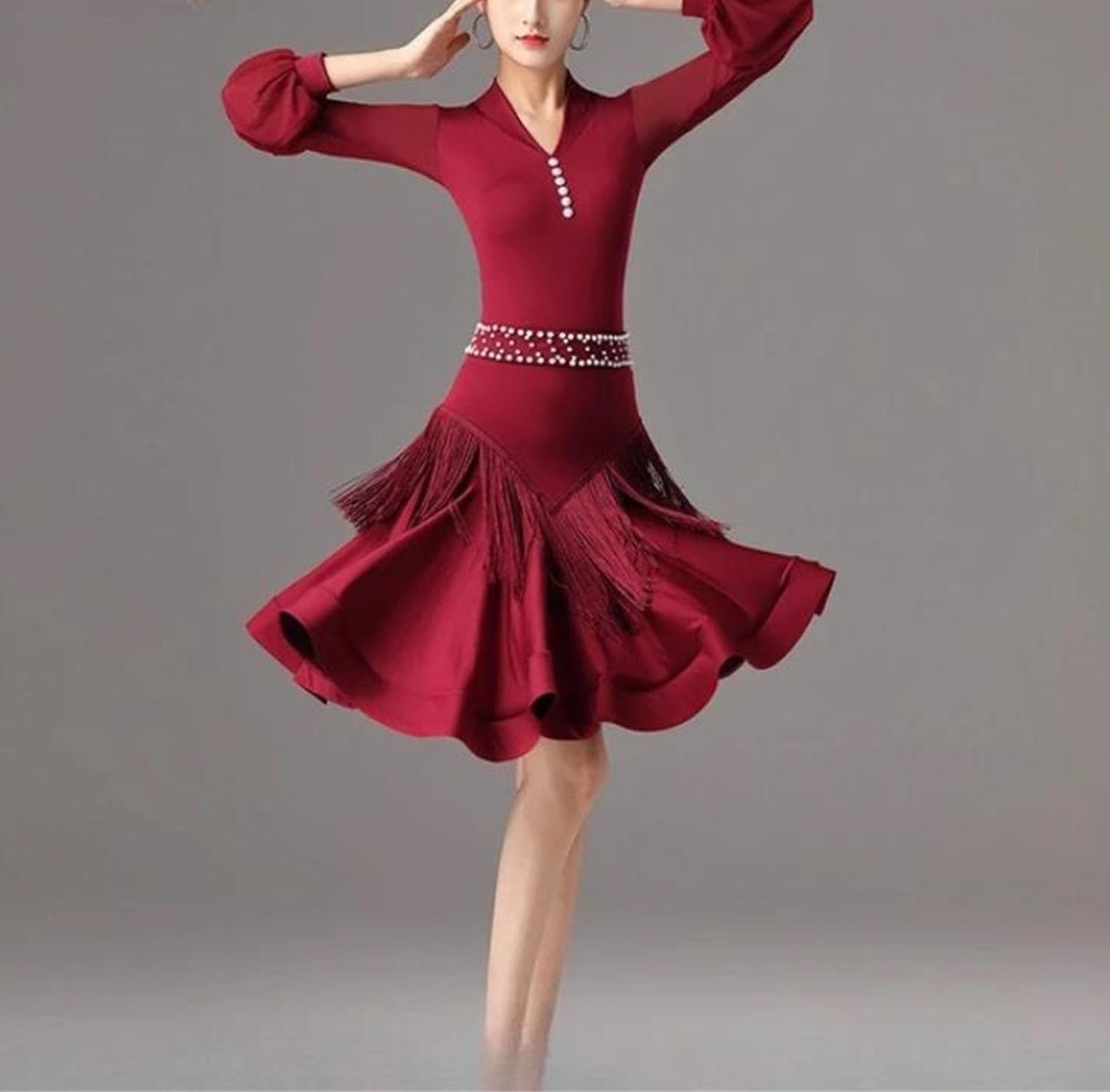 Women Latin Dance Tassel Dress Spring Sexy Performance Outfit Professional Competition Wear