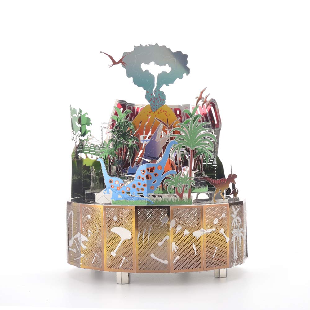 Microworld 3D Metal Puzzle, Dinosaur Land Model Building Kit, Rotation Music Box with Colorful LED Lights, DIY Creative 3D Puzzles Jigsaw Art Craft Gifts Home Decor for Girl Kids