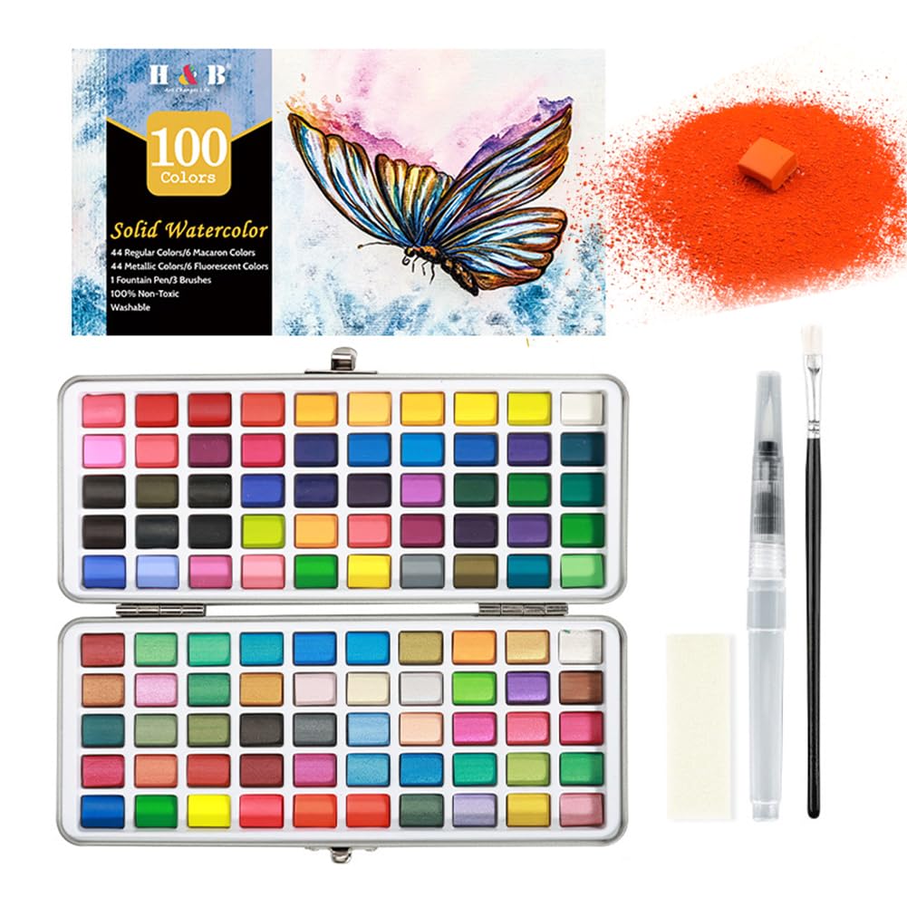 Juego de pintura de acuarela de 50/72/90/100 colores con pinceles de paleta Kit de color de agua de viaje Kit de pintura al agua para artistas principiantes y profesionales