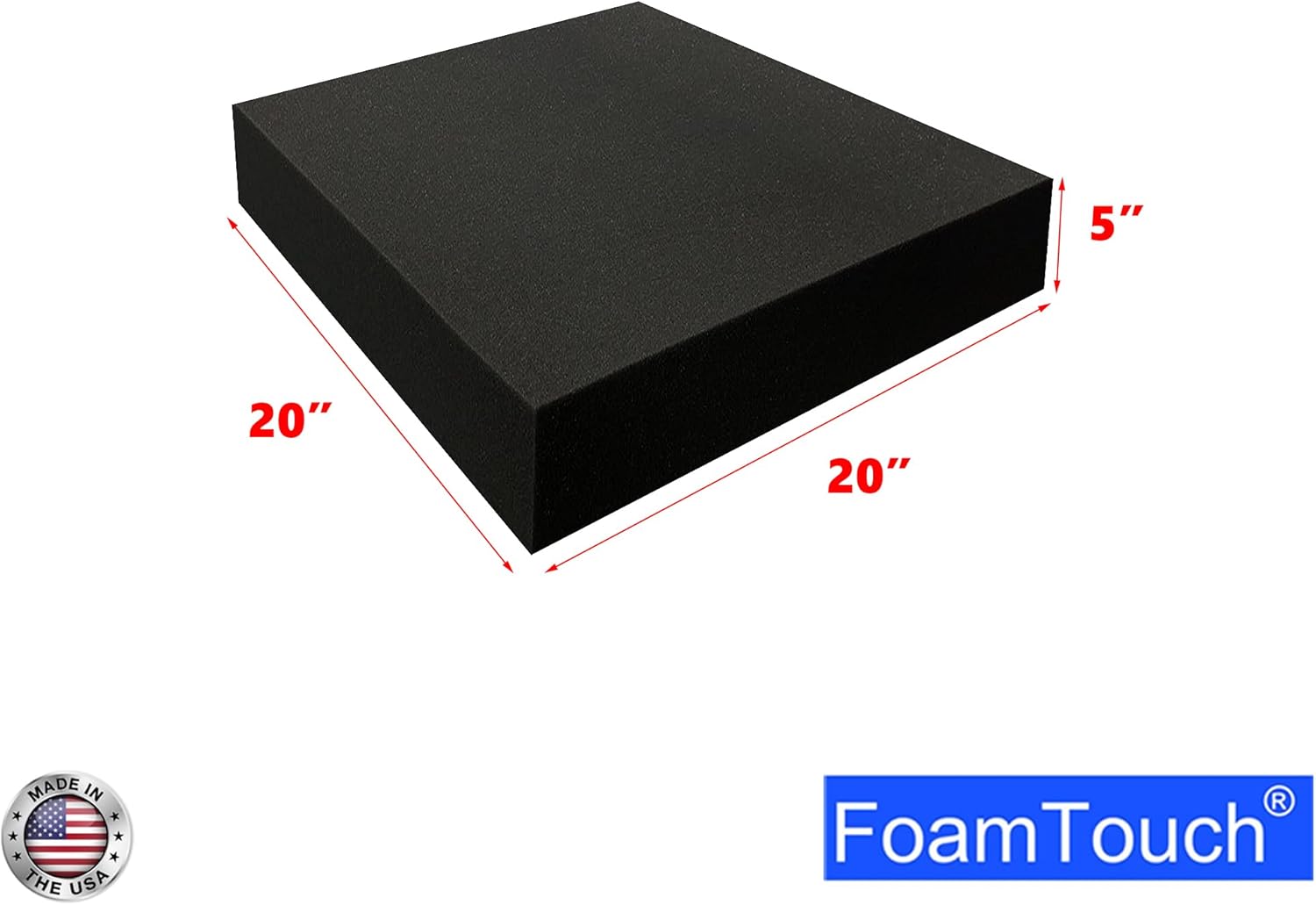 FoamTouch 5" Thick, 20" Long x 20" Wide Charcoal High Density Foam, Square Charcoal Foam Ideal for Foam Padding, Seat Replacement, Chair Cushion Replacement, Wheelchair Seat Cushion and More
