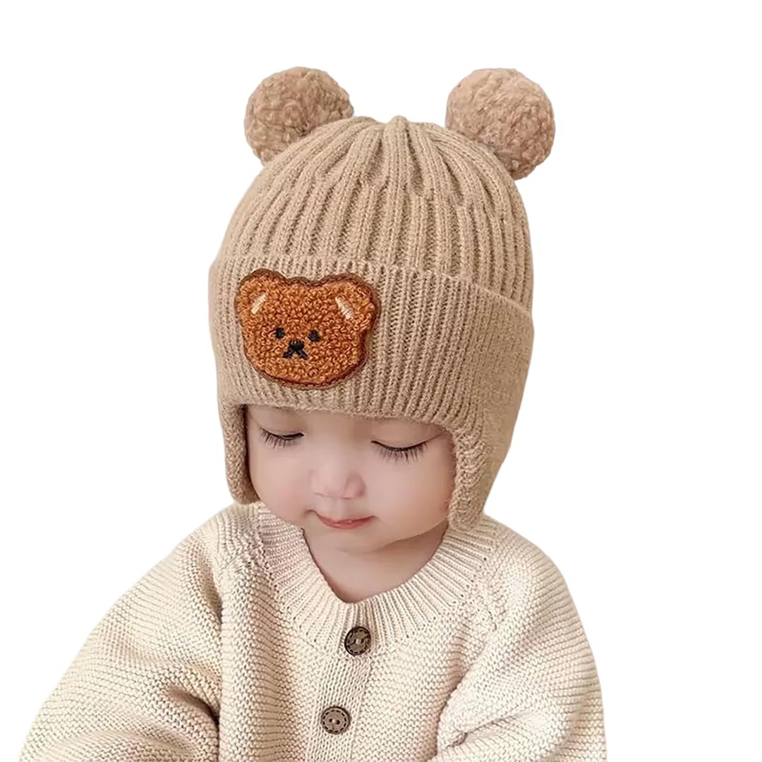 SYGA Winter Warm Ear Protection Knitted Cute Pompom Baby Hat (2-6Year),Brown,1 Count-picture-37