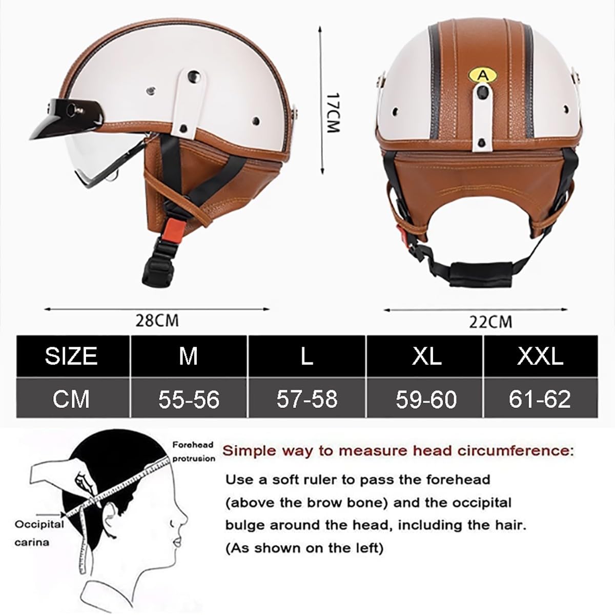 Mezzo Casco da Moto retrò Casco Aperto Tedesco con Visiera Retrattile Incorporata, Approvato ECE Casco a Semiguscio Cruiser Chopper Moped Scooter per Uomini Adulti Donne, 55-62cm