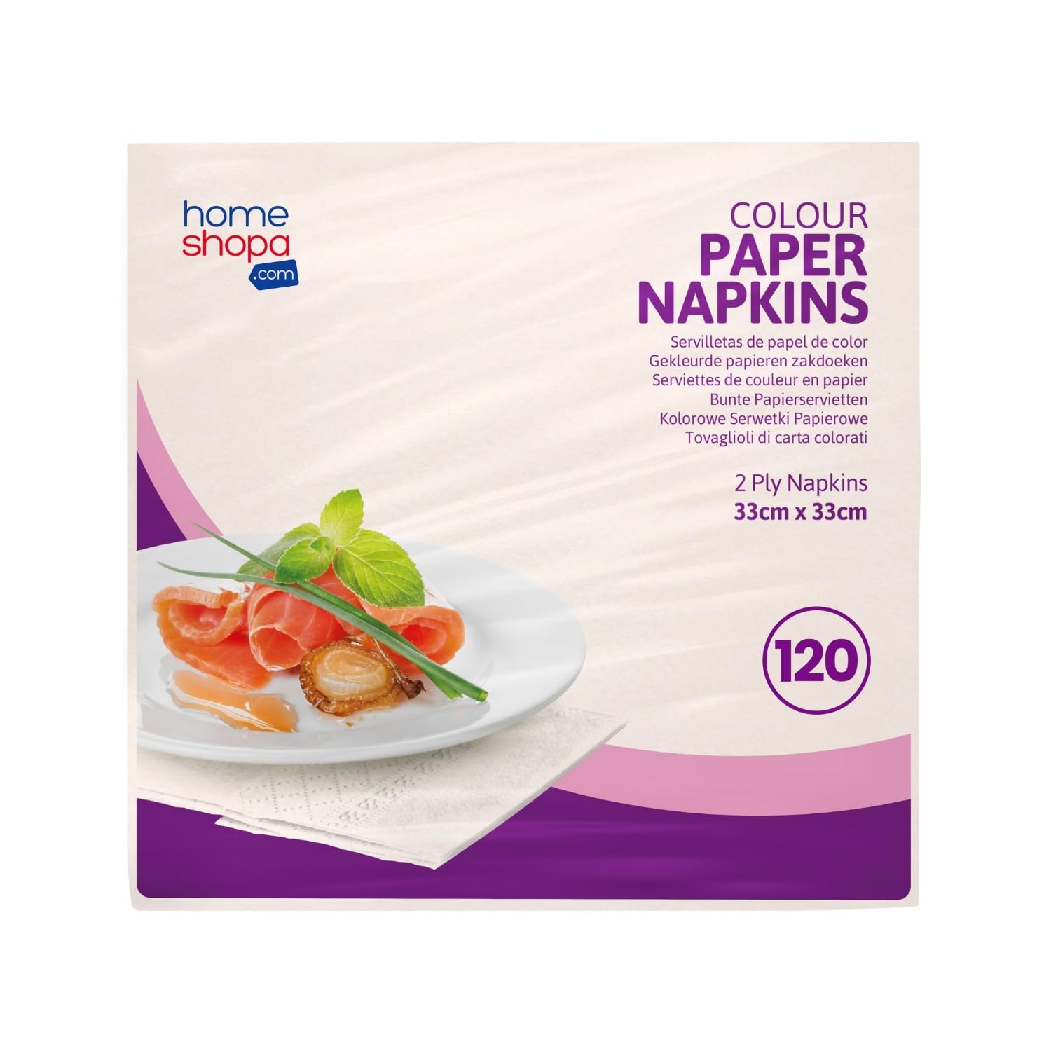 HOMESHOPA Disposable Paper Napkins, Pk 120, Cream 2-Ply 33X33cm Soft & Strong Paper Serviettes for All Occasions, Everyday Tissues for Cleaning Spills Wiping Surfaces Personal Hygiene
