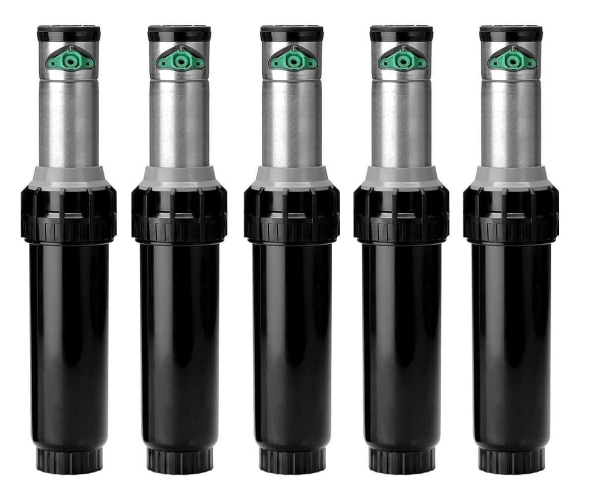 Suinga Zestaw 5 zraszaczy nawadniających K-Rain ProSport 1'' ze stali nierdzewnej | Zakres 13 do 23 metrów | Regulowany kąt zraszacza turbinowego | Sektorowe i okrągłe | Pamięć łukowa | Ciśnienie 2,8