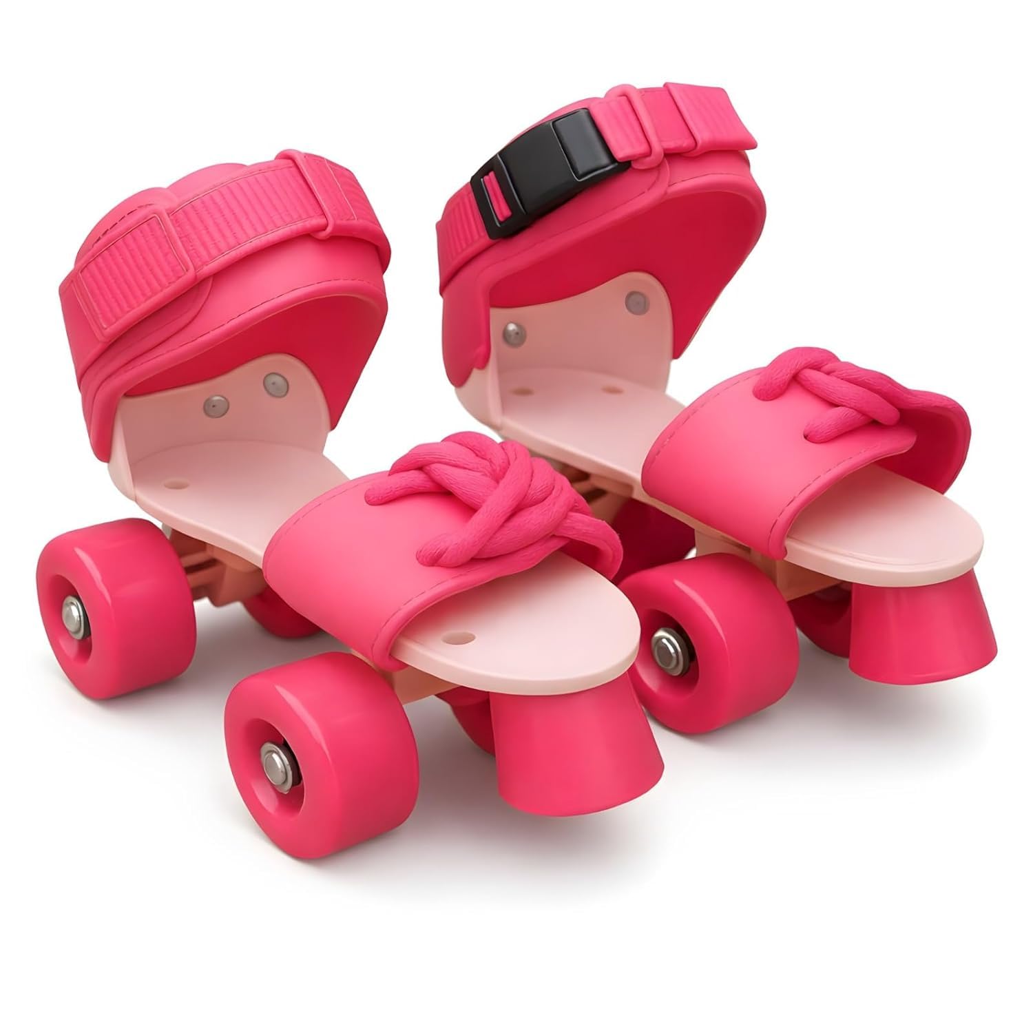Adjustable Quad Roller Skates for Kids & Beginners | Indoor & Outdoor Roller Shoes with Adjustable Size 18-23 cm | Safe Strap & Lace Closure Skating Shoes for Boys & Girls (Pink)-picture-11