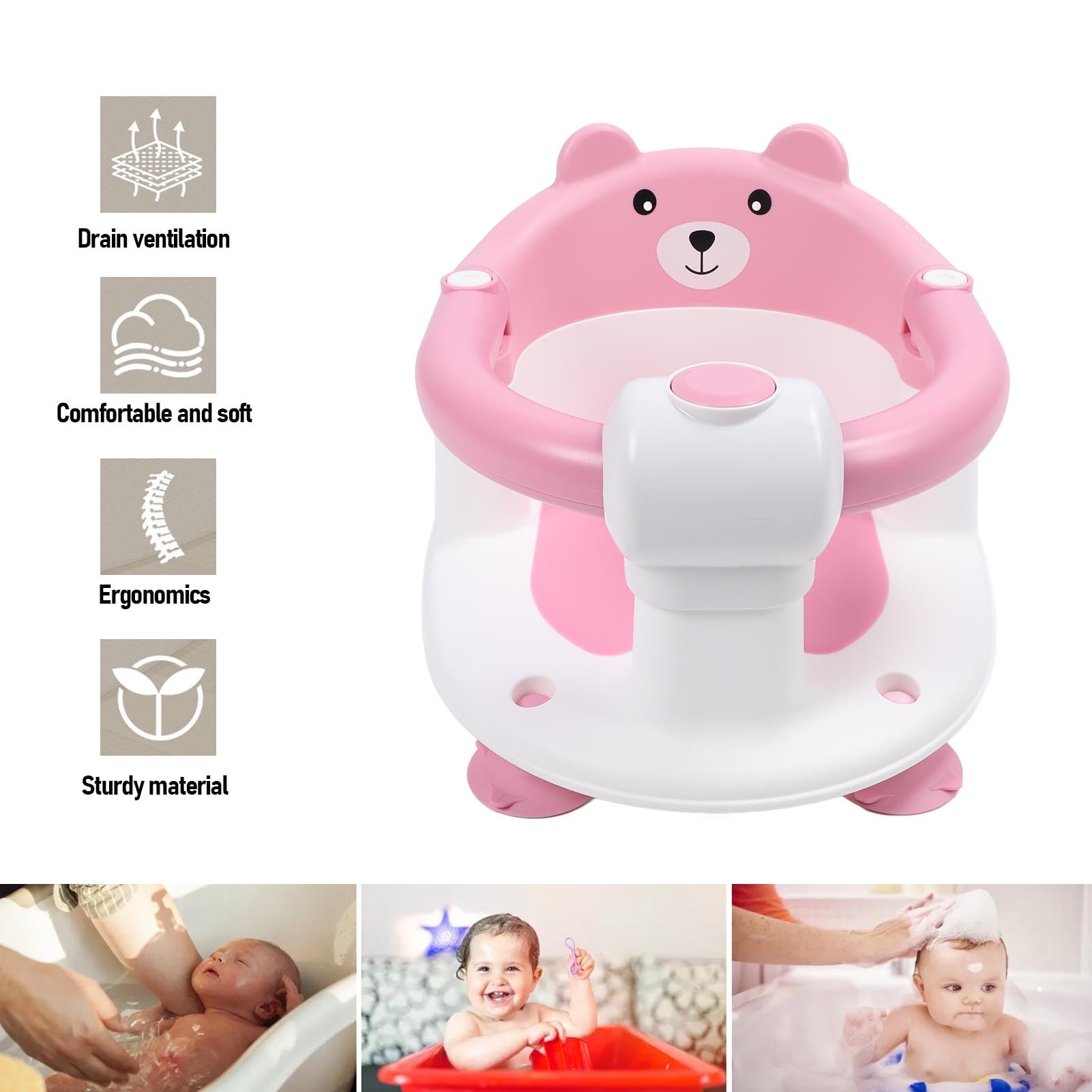Generic Asiento de Baño para Sentarse para bebé, Taburete de Baño Ligero para Niños Pequeños, Comodidad para Ahorrar Tiempo para, Plástico (PINK)