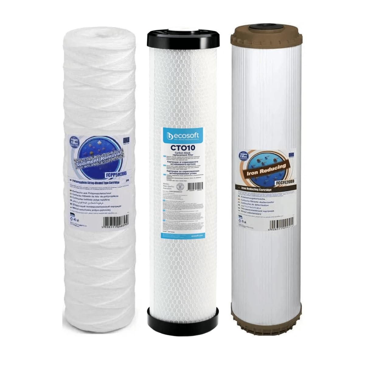 Aquafilter FCPP5M20B FCCBL20BB FCCFE20B Big Blue - Juego de cartuchos de repuesto de 20 pulgadas
