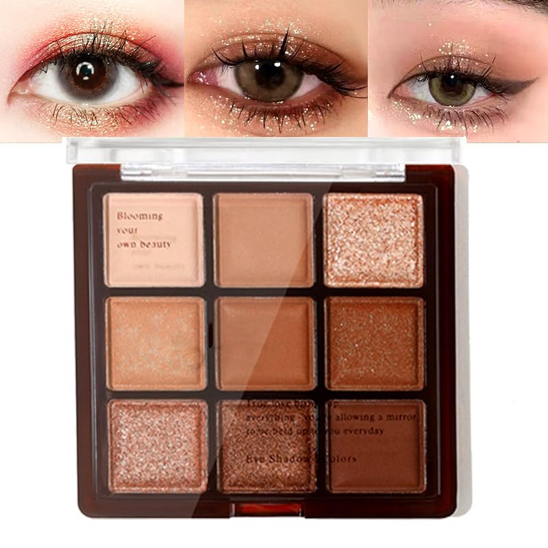 Nude Matte Shimmer Eyeshadow Palette - 9 Colors High Pigment Makeup, Highly Pigmented Creamy Waterproof Eye Shadow Powder, Create a Neutral Eye Look, Long Wearing (A)