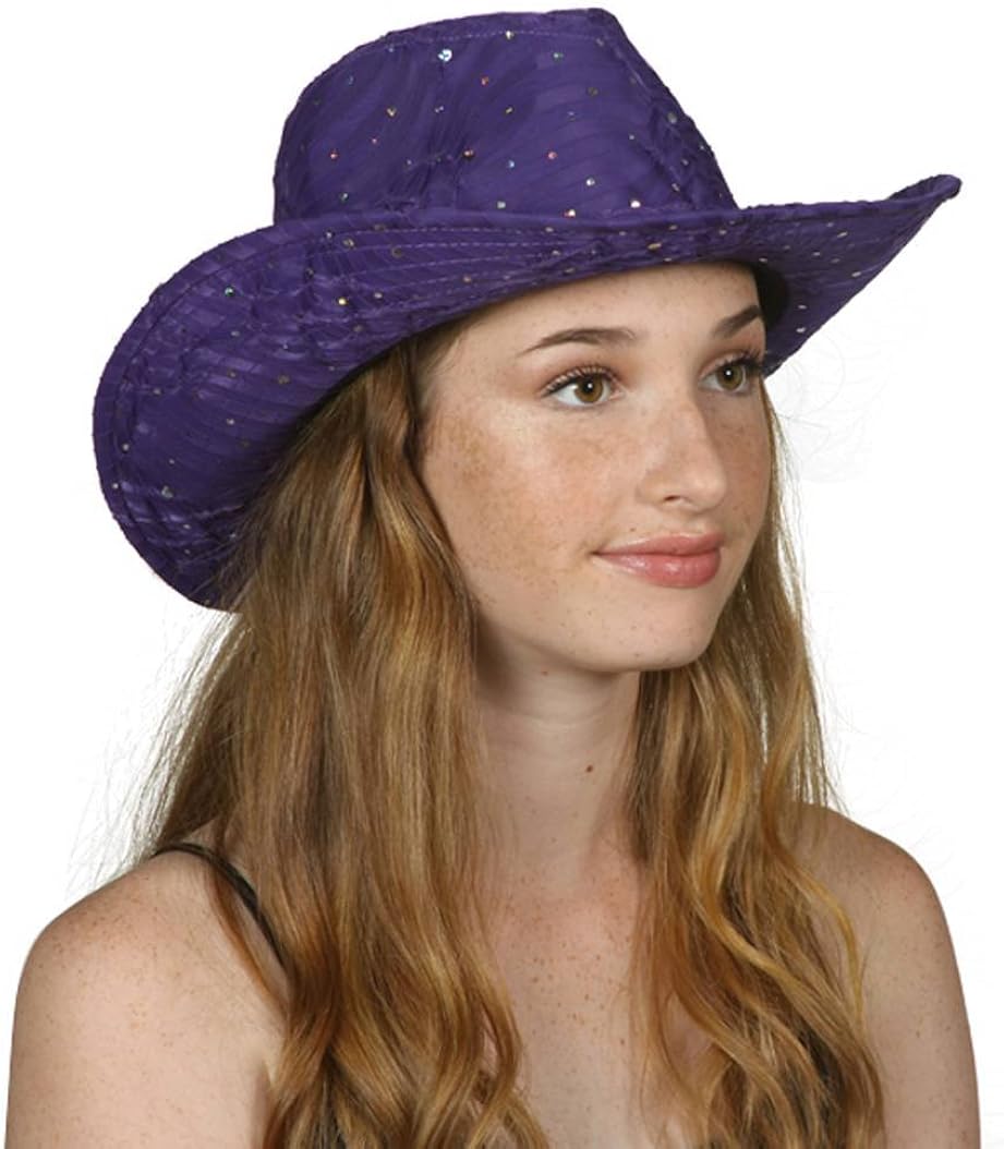 TopHeadwear Glitter Sequin Trim Cowboy Hat, Purple at  Women’s Clothing store