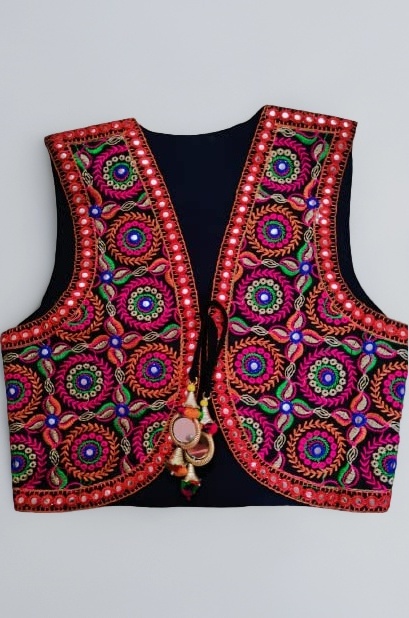 Outerwear Womens Multicolor Cotton Handmade Traditional Rajasthani Design front Embroidered Kutchi Work Jacket/Koti
