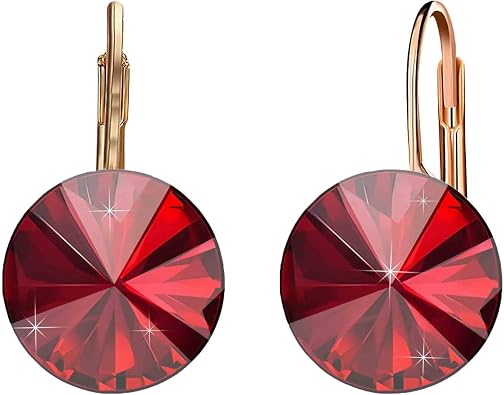 Trendy Austrian Crystal Round Drop Leverback Earrings for Women | 14K Gold-Plated Finish, Round Faceted Stone, Crystal Dangle Earrings, Secure Leverback Closure, Day-To-Evening Wear