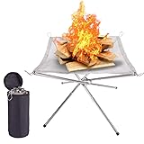 SUCHDECO 42 CM Portable Fire Pit, Camping Stainless Steel Mesh Fire Pit BBQ Accessories, Ultra Foldable Fire Pit for Patio, Camping, Barbecue, Backyard and Garden