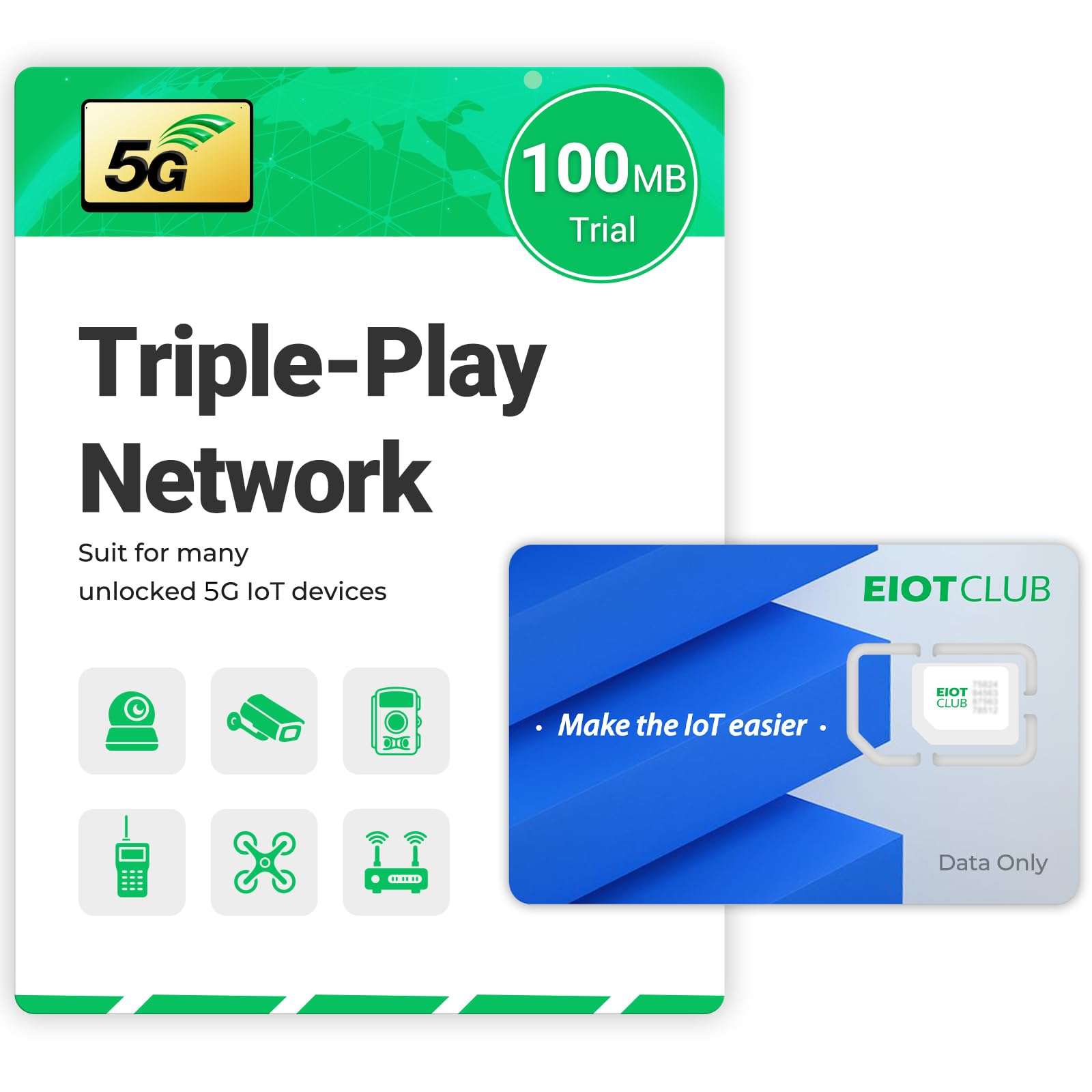 EIOTCLUB SIM Card for Security Cameras, 5G/4G LTE No Contract Data Plan, USA Coverage, Works with Outdoor & Hunting & Trail Cameras | 3-in-1 SIM (Triple Cut)