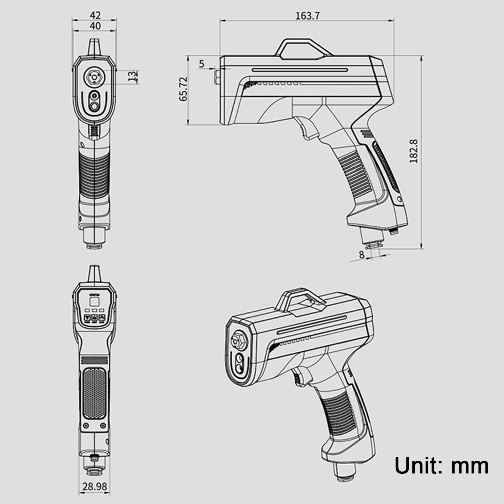 Przenośny pistolet antystatyczny, jonizujący pistolet pneumatyczny, eliminator statyczny ze światłem wykrywającym pył, pistolet antystatyczny do automatycznej wernicjatury, montaż