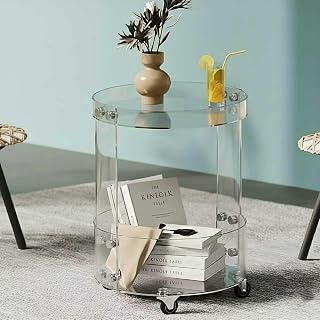 ONELUX Round Acylic Serving Cart for Home,Acylic Side Table on Wheels,Rolling Beverage Storage Shelf for Kitchen Dining Room (2015 (2-Layer))