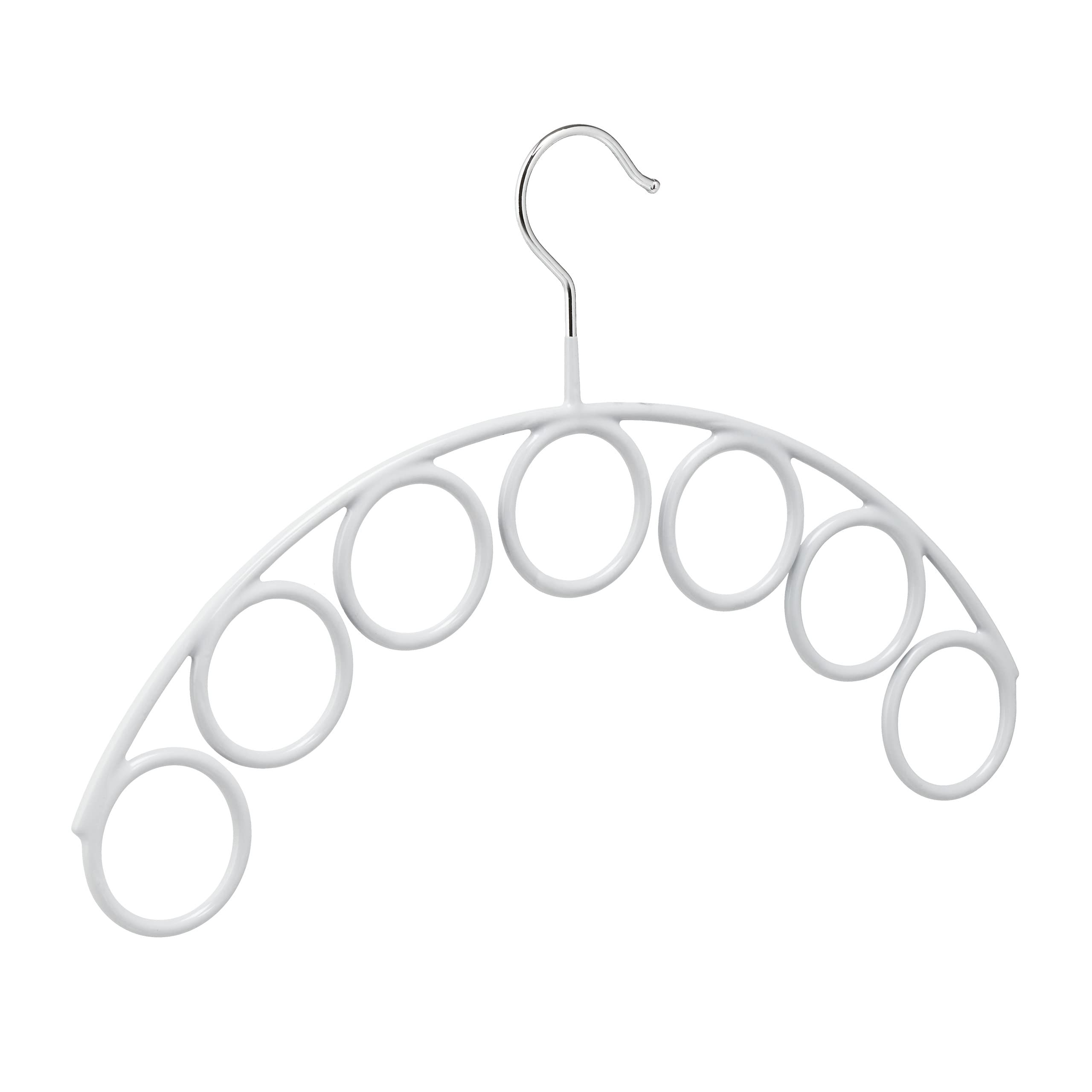 Relaxdays 3x Scarf Hanger, Rubber, 7 Rings, Scarves and Blankets, Non-slip, Metal, HxW 24.5x38cm, Ø 5cm, Light Grey