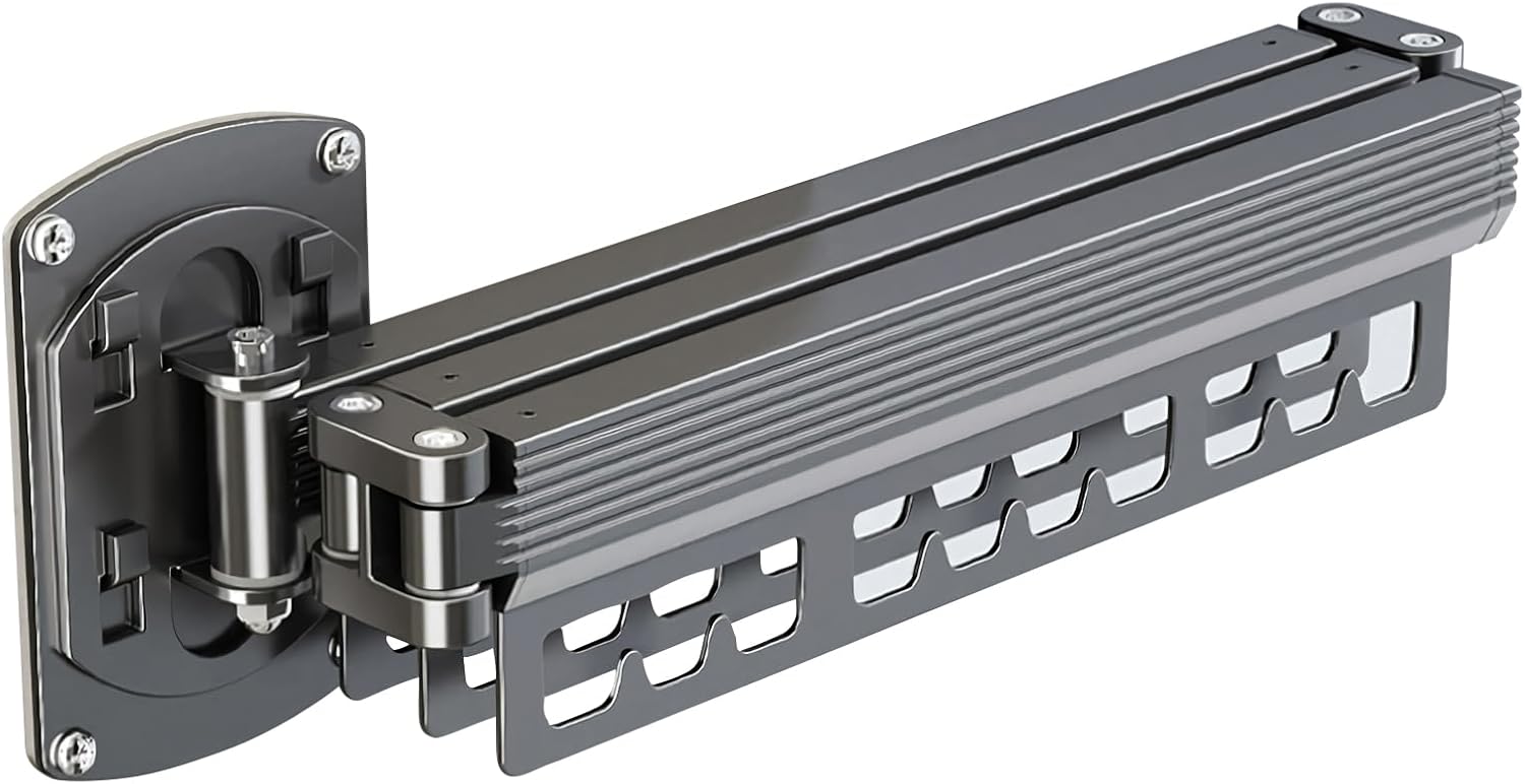 Clothes Drying Rack Wall Mounted Retractable Clothes Drying Rack Space-Saver Laundry Drying Rack Collapsible(Tri-Fold) for Balcony, Laundry, Bathroom, Patio, Apartment, Dormitory（Dark Grey）