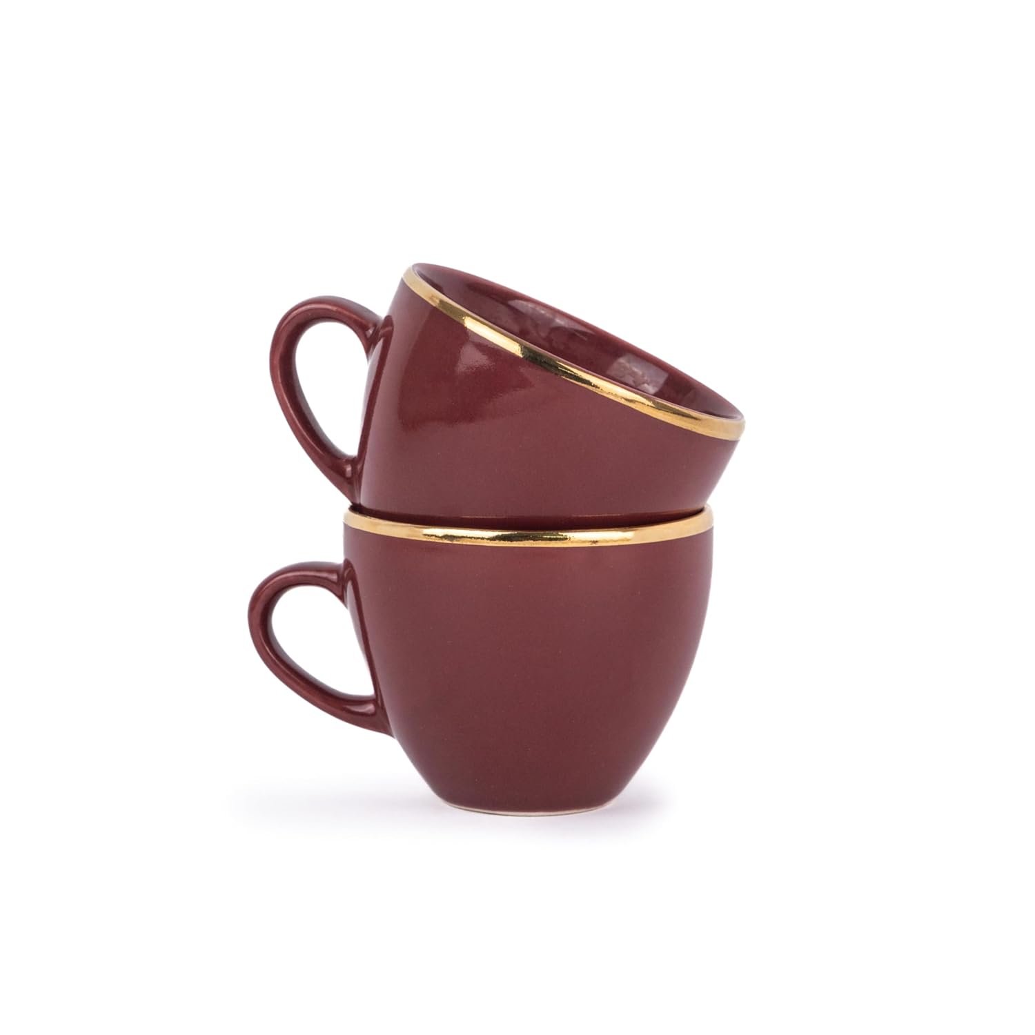 Buy Shay Ceramic Tea Cup Set, Set of 6, Burgundy with Real Gold Line