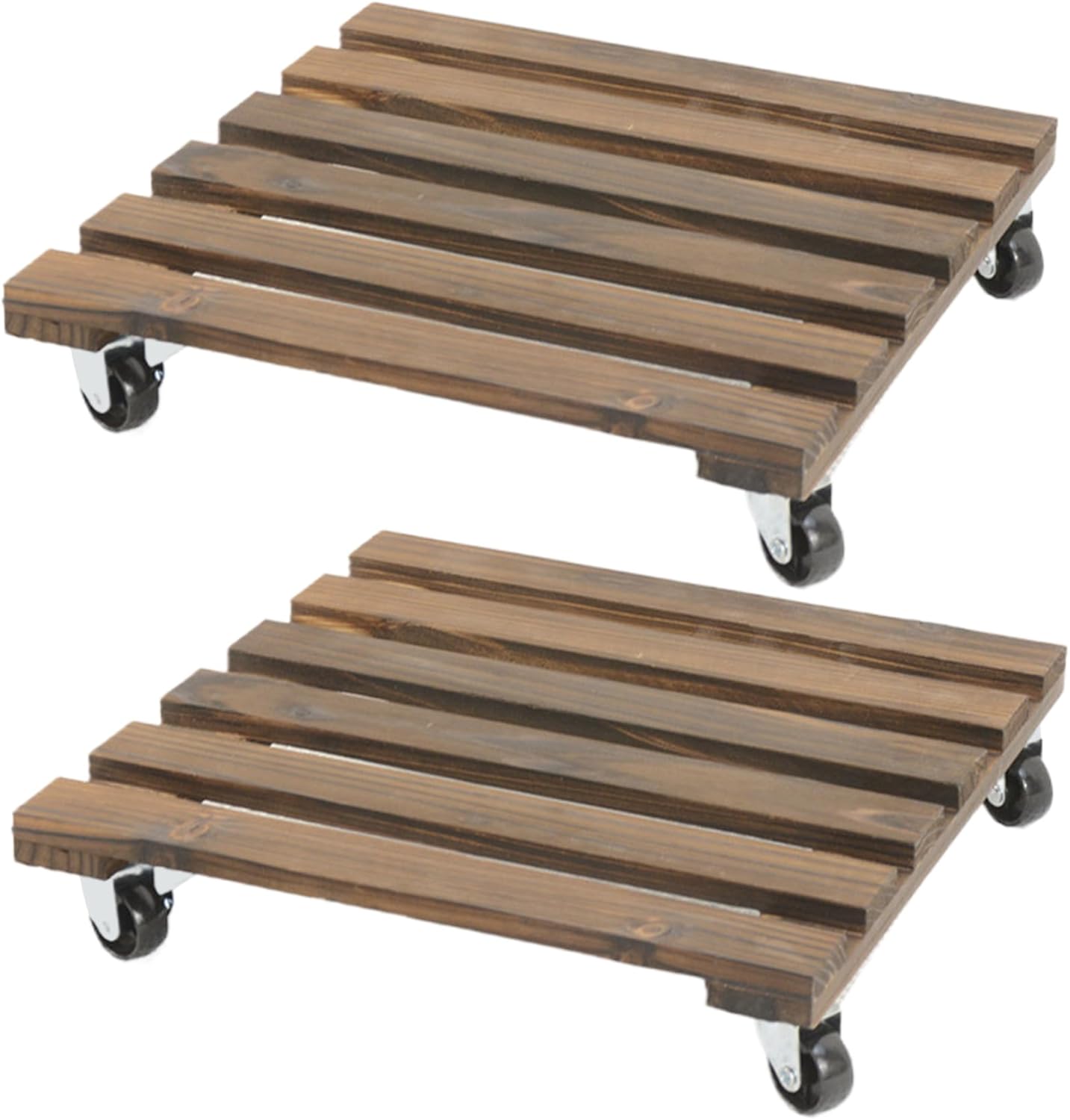 Plant Caddy 2Pcs 12in with Lockable Caster Wheels Square Wooden Plant Stand 360-degree Rotating Flower Pot Stand for Indoor Outdoor Home Garden Furniture Dolly