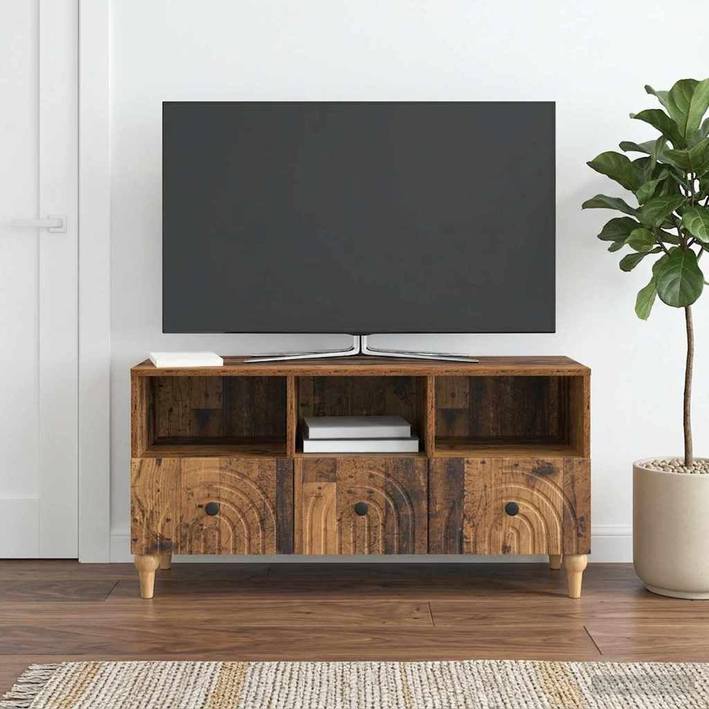 Meble telewizyjne stare drewno, 102 x 34,5 x 50 cm, materiał drewnopochodny z 3 szufladami i zarządzaniem kablami, do nowoczesnego salonu, konsoli medialnej, szafki, kredensu, kina domowego i