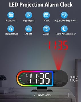 AMIR Projection Alarm Clock for Bedroom Ceiling 8.5 Large Display, 4-Level Brightness, USB Powered, Snooze & Night Mode, Alarm Clock with Projector for Wall or Ceiling Use