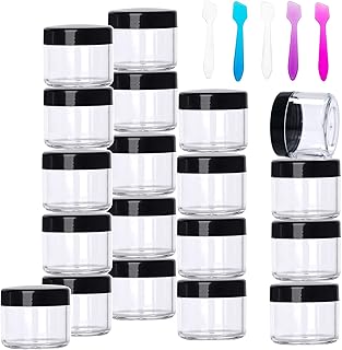 AllesSaYW 50 Packs Makeup Containers with Lids 20g Leak Proof Travel Cream Jars Refillable Lip Scrub Containers and 5 Pieces Small Cosmetic Spatulas