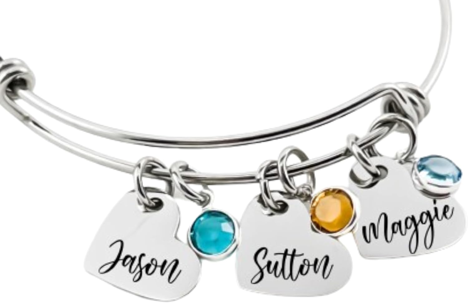 Customizable Bangle Bracelet With Name Heart Charms Gift For Mom-Grandma- Godmother-Mother’s Day Gifts- - Image 2