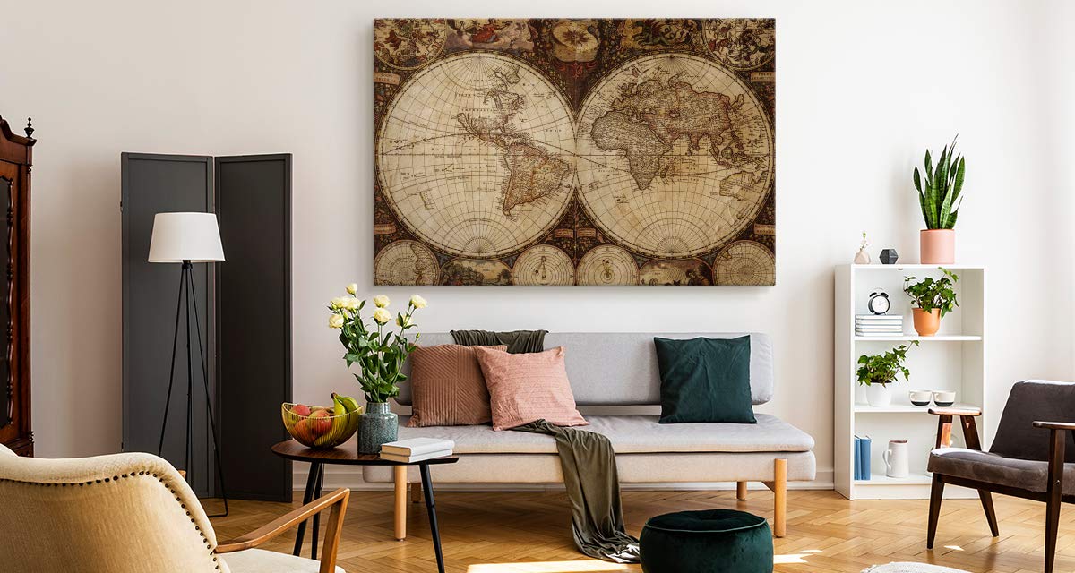 Muralo Obrazy mapa świata 120 x 80 cm obraz na płótnie obraz ścienny stary pokój dekoracja obraz na płótnie sypialnia salon dekoracja ścienna design ściana obraz kula ziemna retro mapa