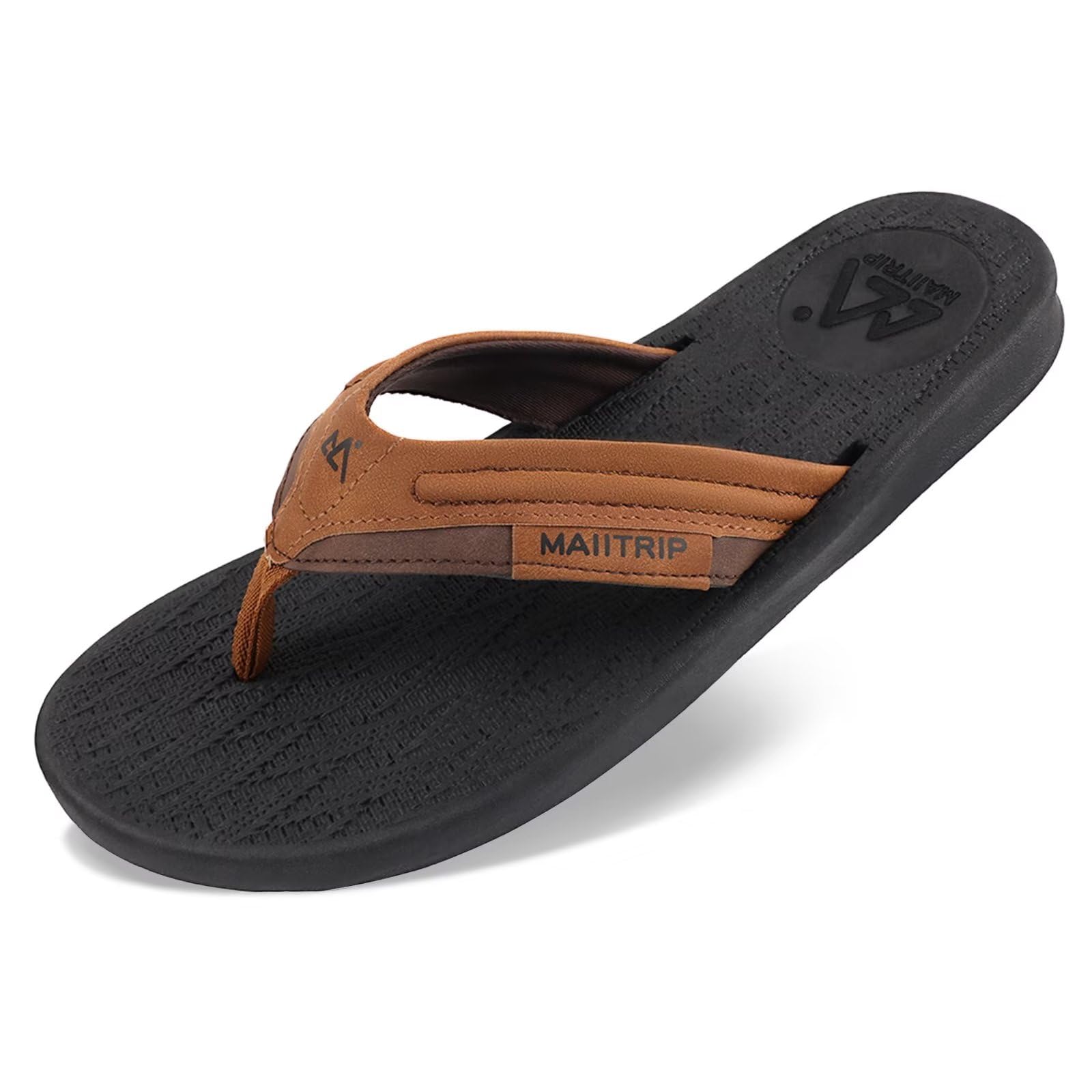 Leather Flip Mens Memory Foam Thong Sandals Thong Sandals Op Black