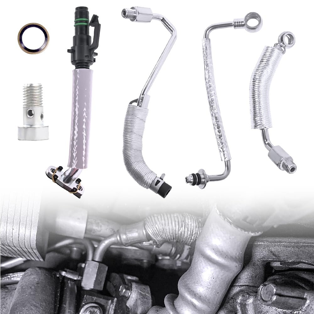 55587854 Engine Turbo Oil Return Drain & Oil Feed Pipe 55592600 Compatible with Chevy Cruze Sonic Trax Buick Encore 1.4L L4 2011-2019, Turbocharger Oil Return Feed Tube Hose
