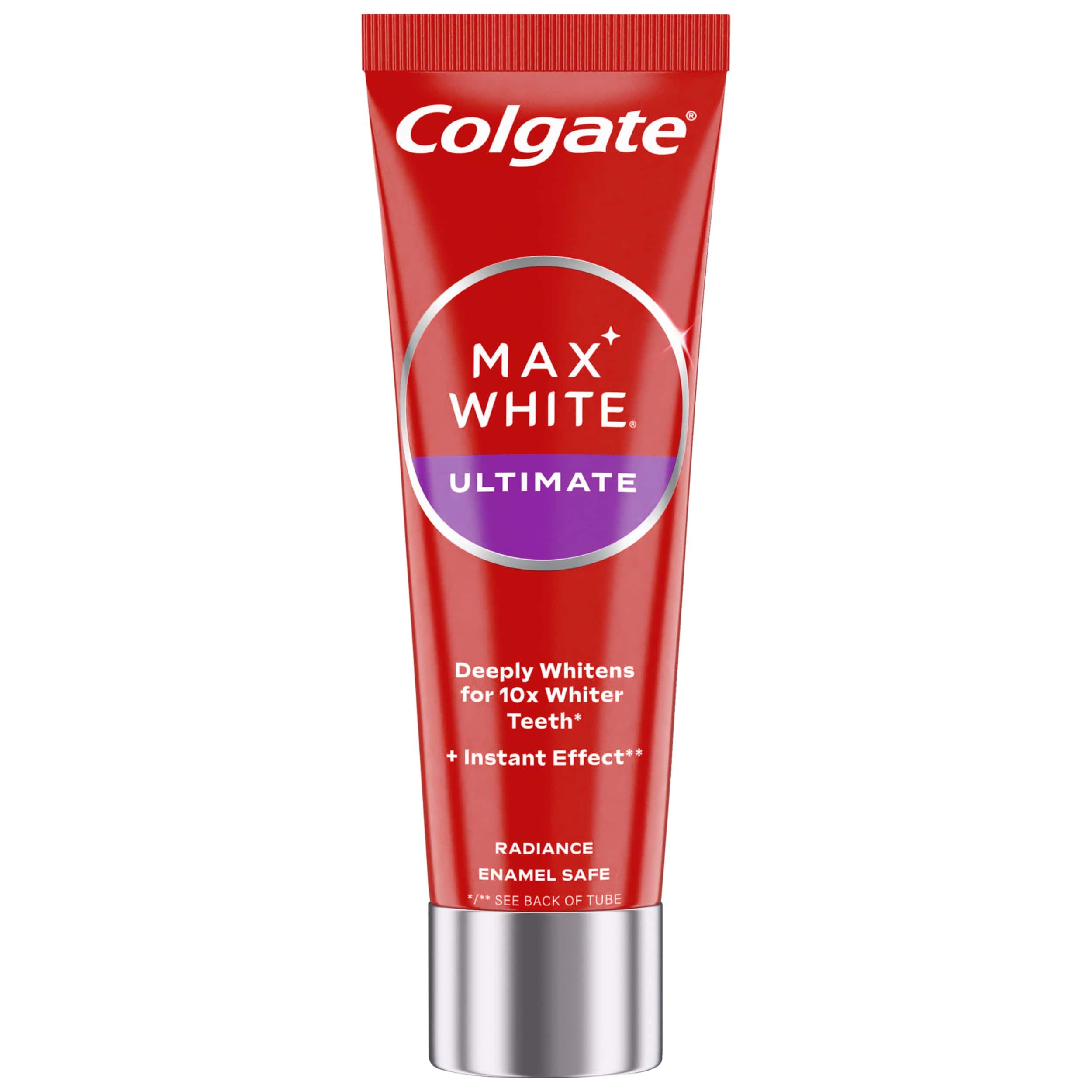 Colgate Max White Ultimate Radiance pasta do zębów 75 ml | natychmiastowe rozjaśnienie zębów* | Colgate pasta do zębów usuwa głęboko osadzone przebarwienia** | Delikatna dla szkliwa zębów