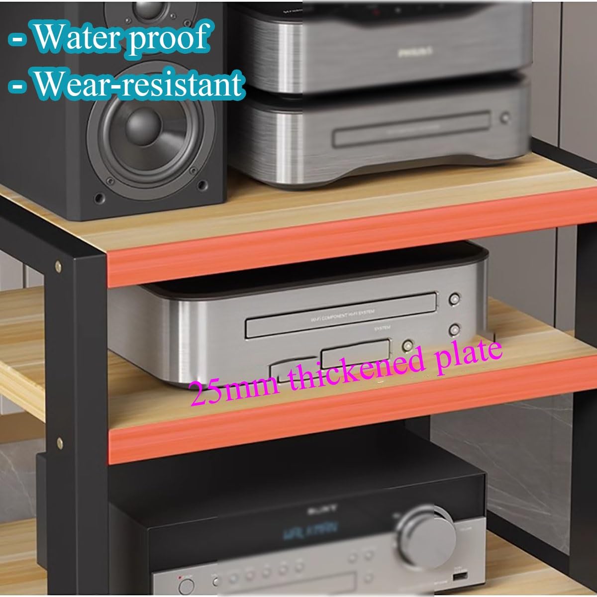 3/4-poziomowa półka na biurko komponenty audio i wideo, stojak multimedialny, otwarty pulpit stereo, schowek na gramofon, głośnik, wzmacniacz