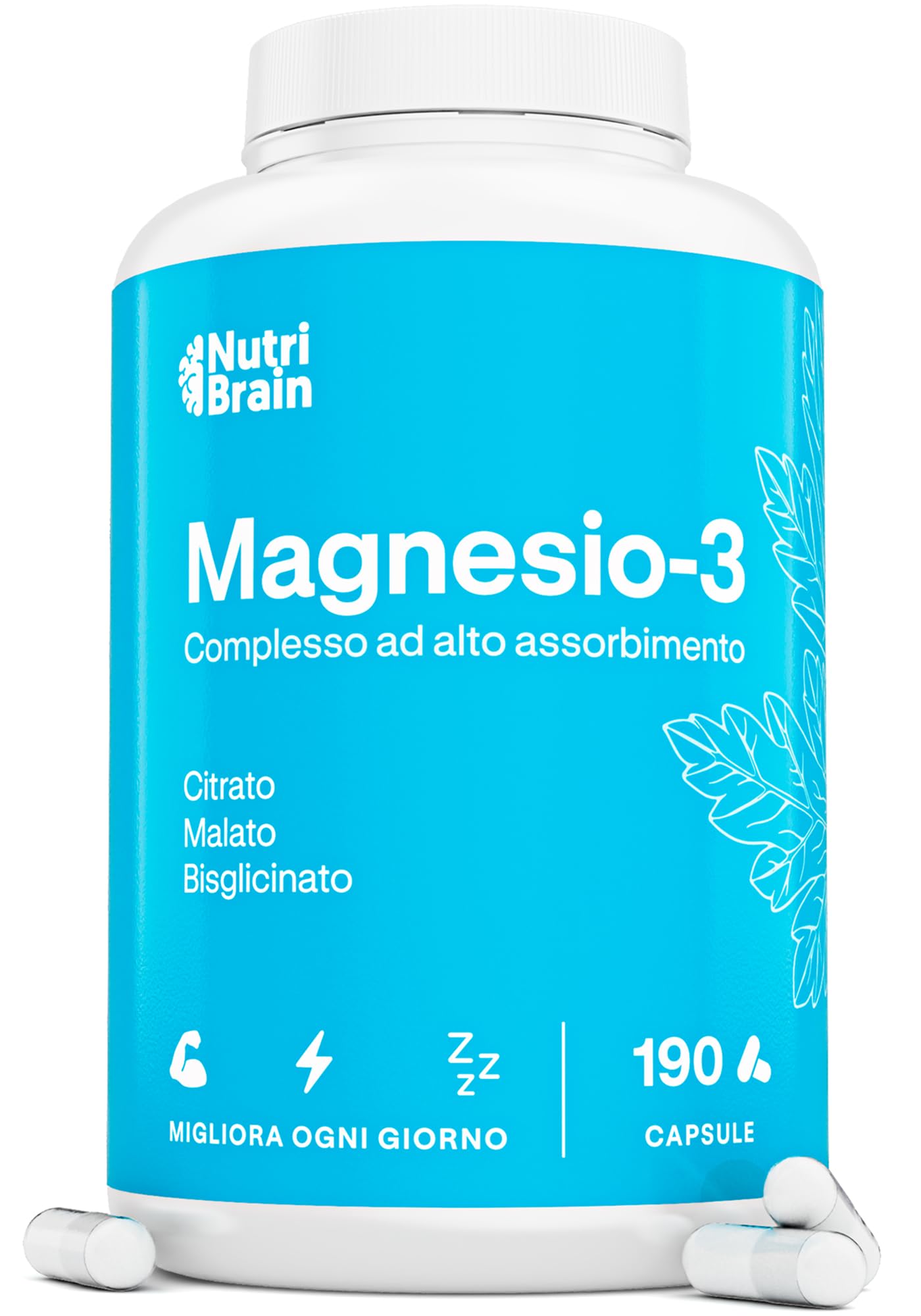 Magnesio Completo Premium | Bisglicinato, Citrato e Malato | 190 Caps | Alto Dos