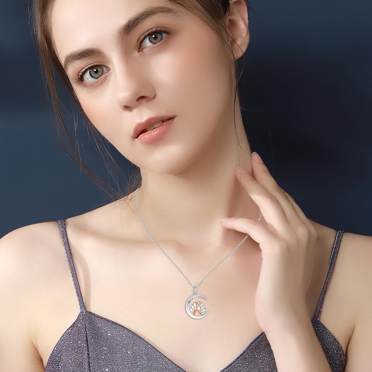 Diamond Fox Necklace 925 Sterling Silver Nine-Tailed Fox Moon Pendant Necklace with Lab Grown Diamond Dainty Jewelry Gifts for Women - Image 5