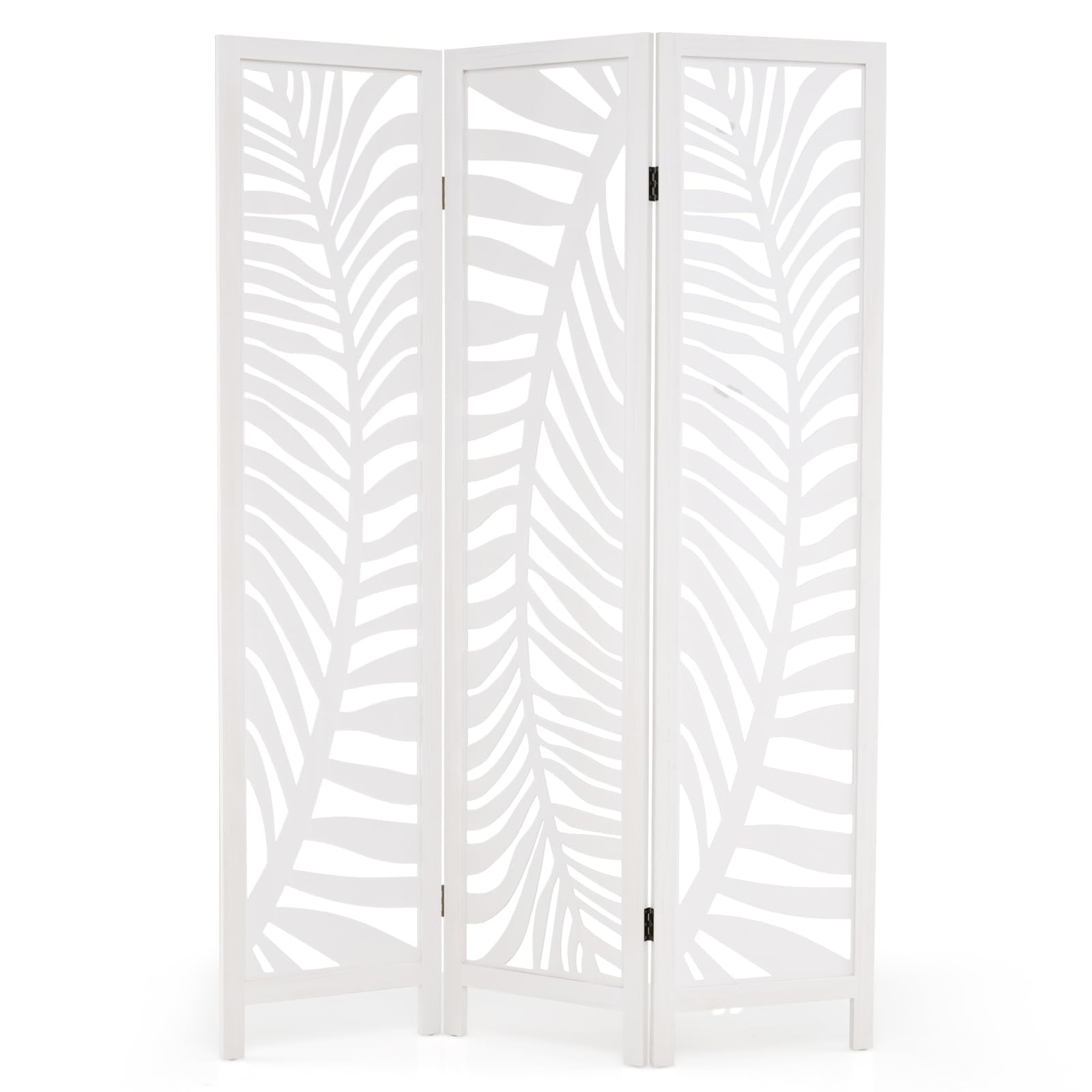 GIANTEX Biombo Plegable de Madera de Paulownia, 3 Paneles, Separador de Privacidad con Patrones Elegantes, 121 x 170 cm, Divisor de Espacios para Salón, Dormitorio, Oficina (Blanco)