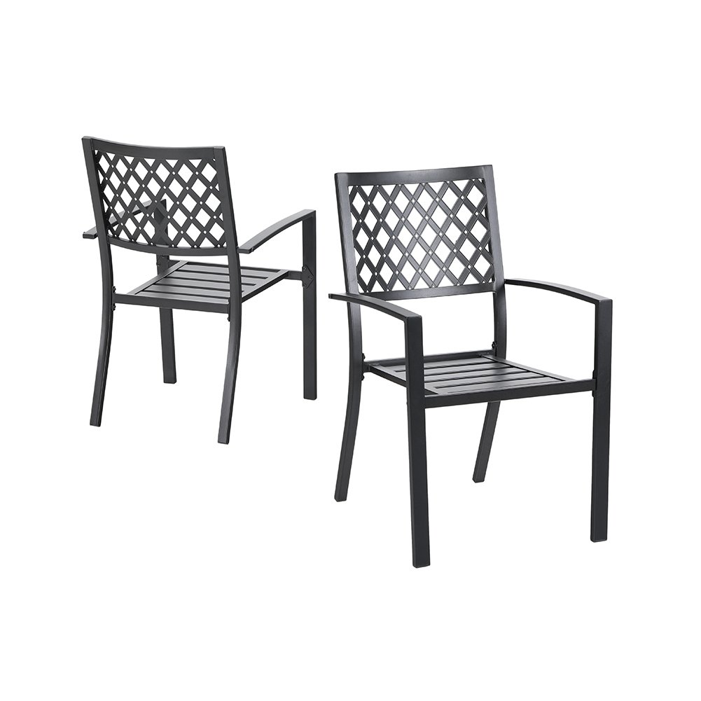 PHI VILLA Sedia da giardino in metallo, per esterni, terrazza, sedie impilabili, per sala da pranzo, set da 2 pezzi, nero
