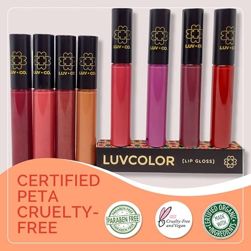 Luv+Co Lip Gloss 7Ml 90% Organic Moisturizing Lip Gloss Non Sticky Shiny Natural Colorants For Light Glossy Coverage Gluten Free Paraben Free | Bronze Orange Metallic | Sunset #TOP6