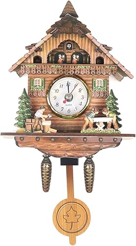 Reloj de pared retro reloj colgante tallas antiguas para decoración del hogar, sala de estar, dormitorio, tablero MDF marrón nuevo (B)