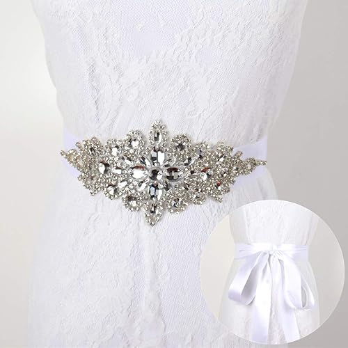 Vista 7 de DUOBAO Rhinestone Pearl Bead Applique Iridescent Rhinestones Appliques for Dresses Vintage Crystal Bridal Sash Wedding Dress Belt