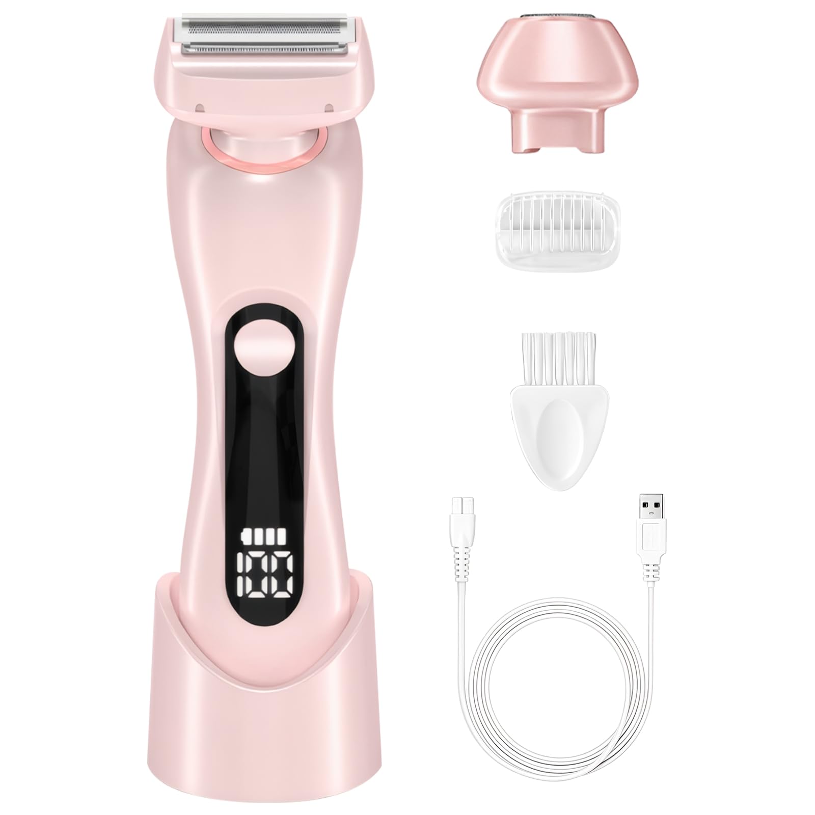 Rasoio elettrico da donna 2 in 1, con display a LED, ricaricabile tramite USB, impermeabile, con più attacchi inclusi