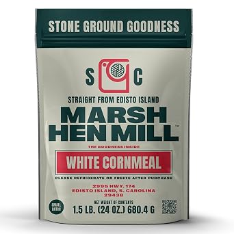 Marsh Hen Mill Stone Ground White Cornmeal | Heirloom Corn Flour | All Purpose Flour For Baking & Cooking | Versatile & Consistent Results | Grown on Family Farm | Stone Ground Cornmeal | 24 Oz Pack