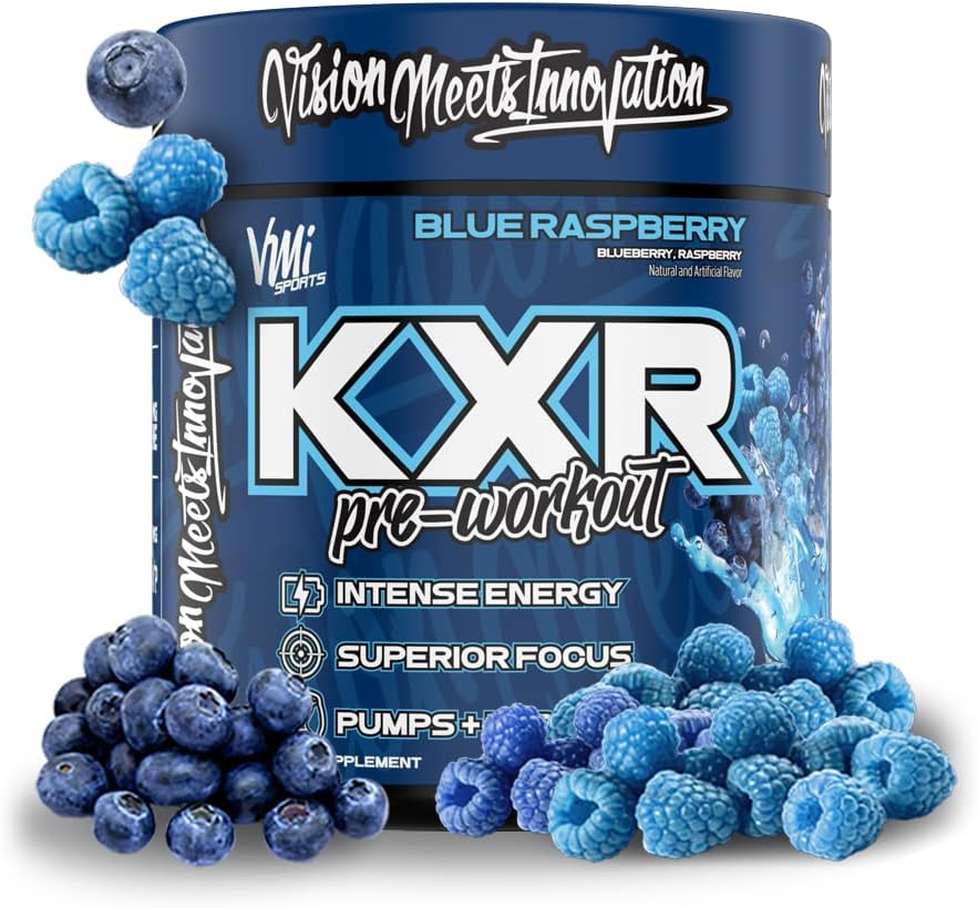 K-XR Pre-Workout Energy Powder | Intense Energy Pre-Workout Drink for Men and Women| Creatine Free | Improves Performance - Enhanced Focus & Increased Endurance | 30 Servings (Blue Raspberry)